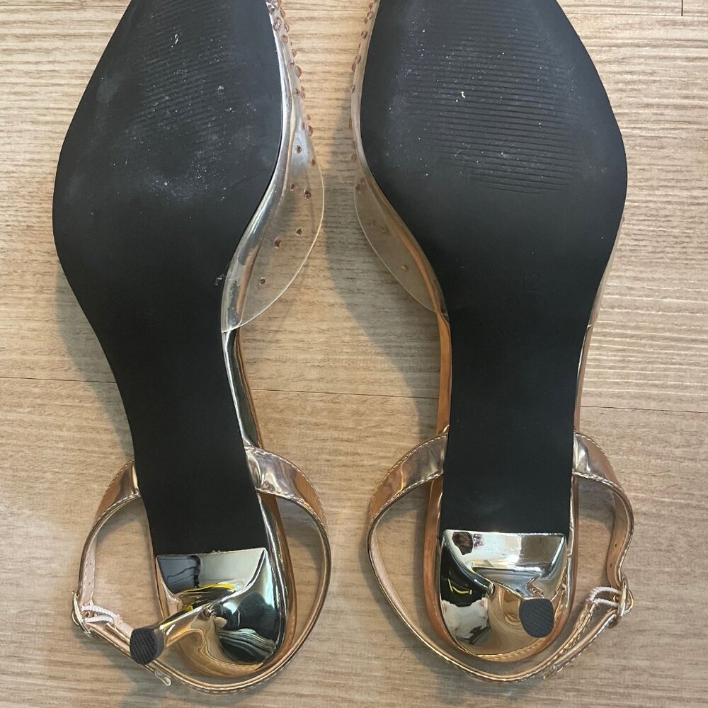 FSJ Brand 12M Rose Gold Metal Rhinestone Heels - Picture 4 of 5